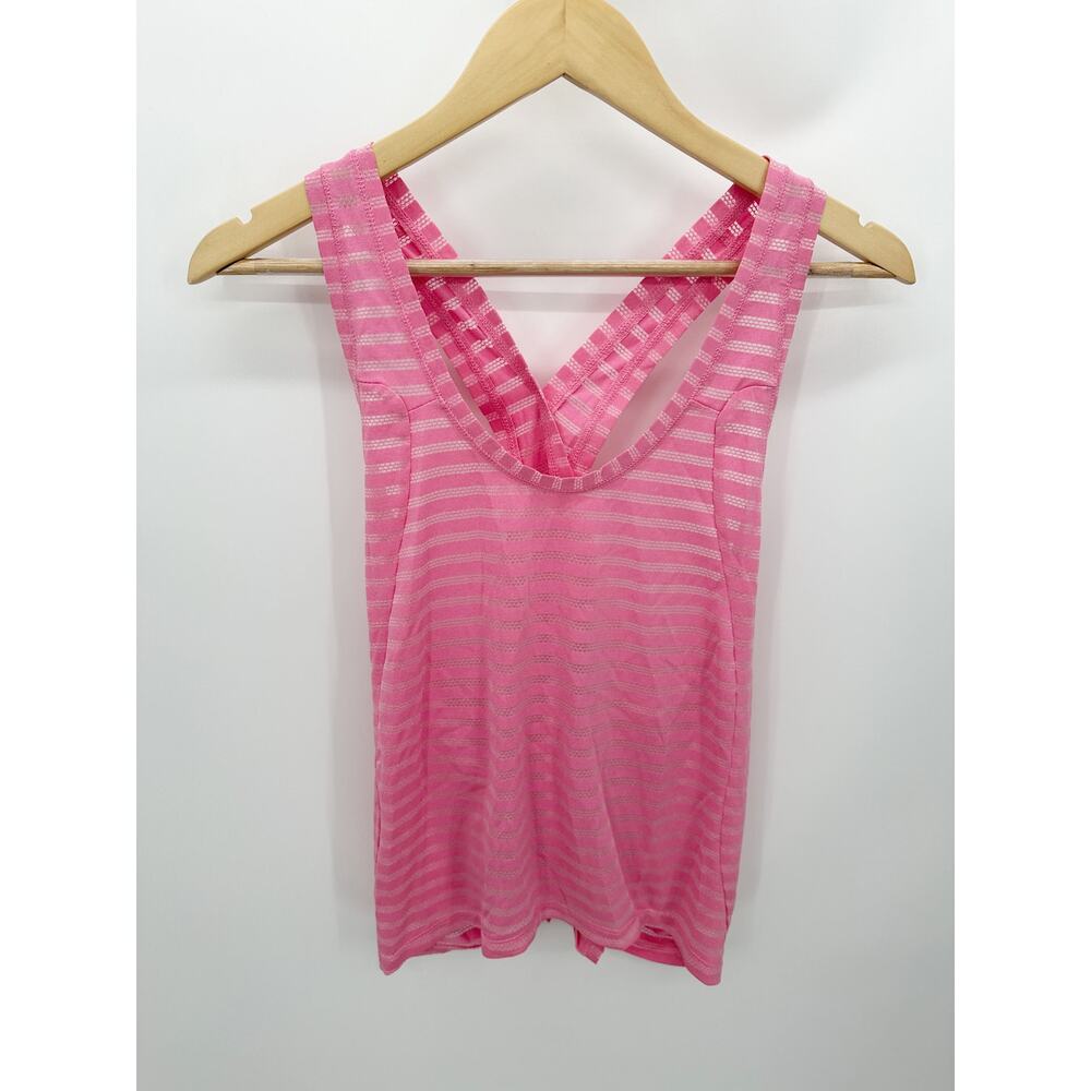 ZYIA Active Pink Striped Knotted Back Tank Top Women's Size Medium M